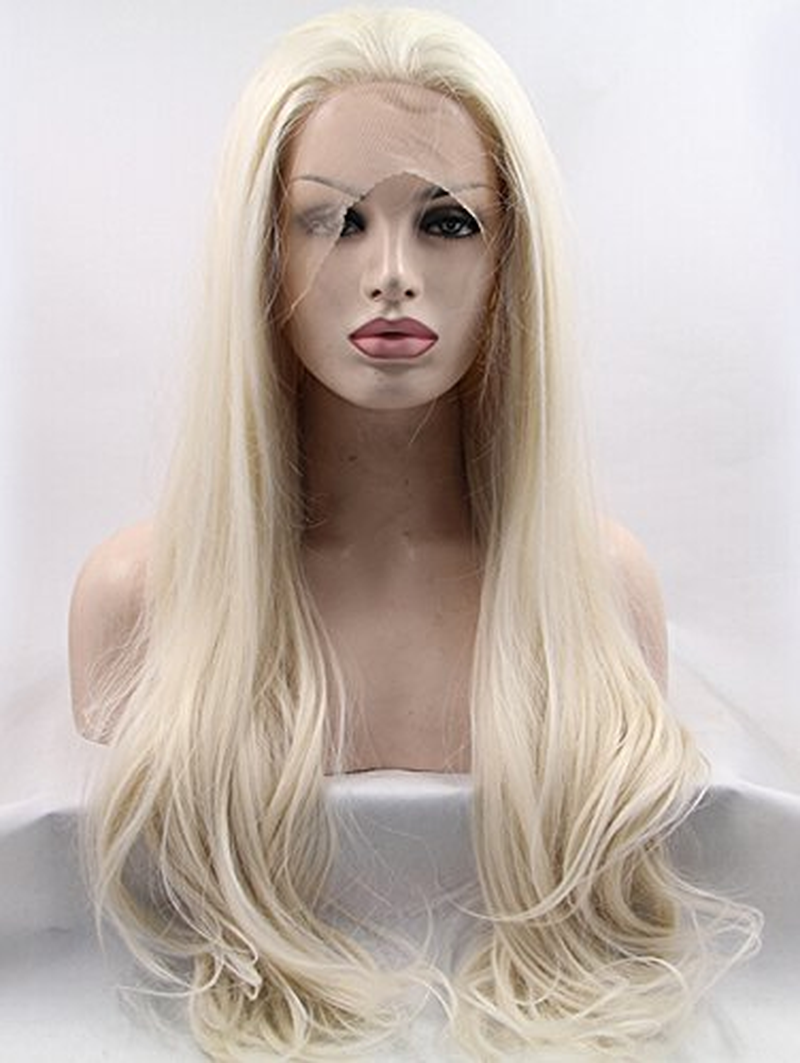 Long Natural Straight Platinum Blonde  Lace Front Wigs