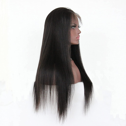 360° Free Parting Yaki Straight Brazilian Human Hair Wigs|Pre Plucked Hairline with Baby Hair