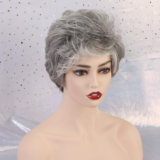 BLONDE UNICORN Ombre Short Grey Human Hair Wigs Curly Hair Wigs for Women