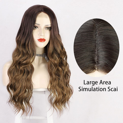  Long Ombre Brown Wavy Middle Part Full Non Lace Wig