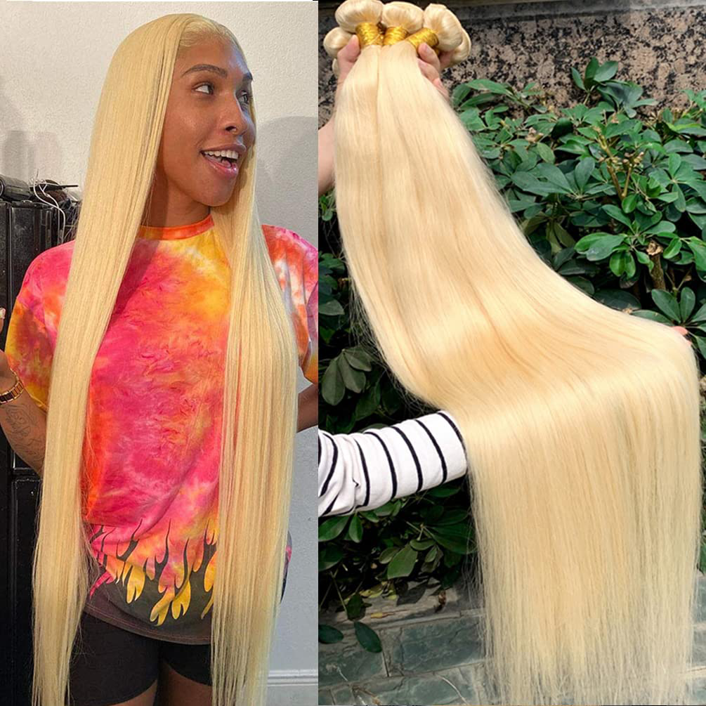 Straight Brazilian Human Hair 4 PACK Bundles |613 Blonde Color