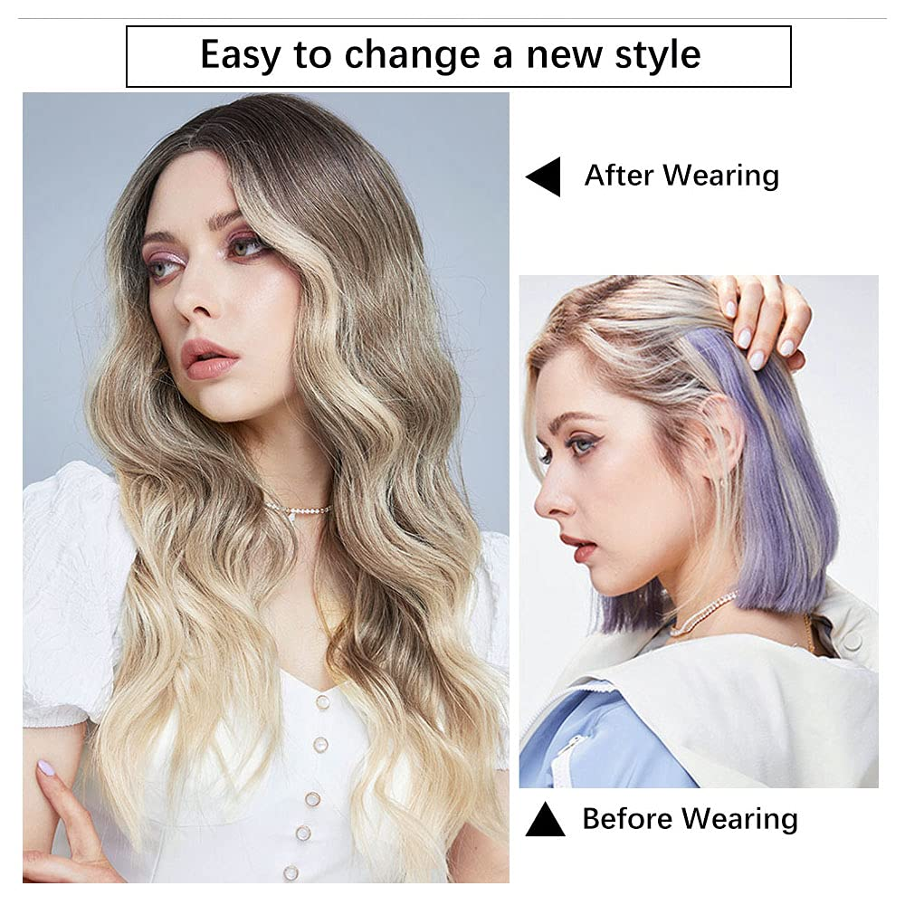 Middle Part Long Wavy Ombre Blonde Wigs