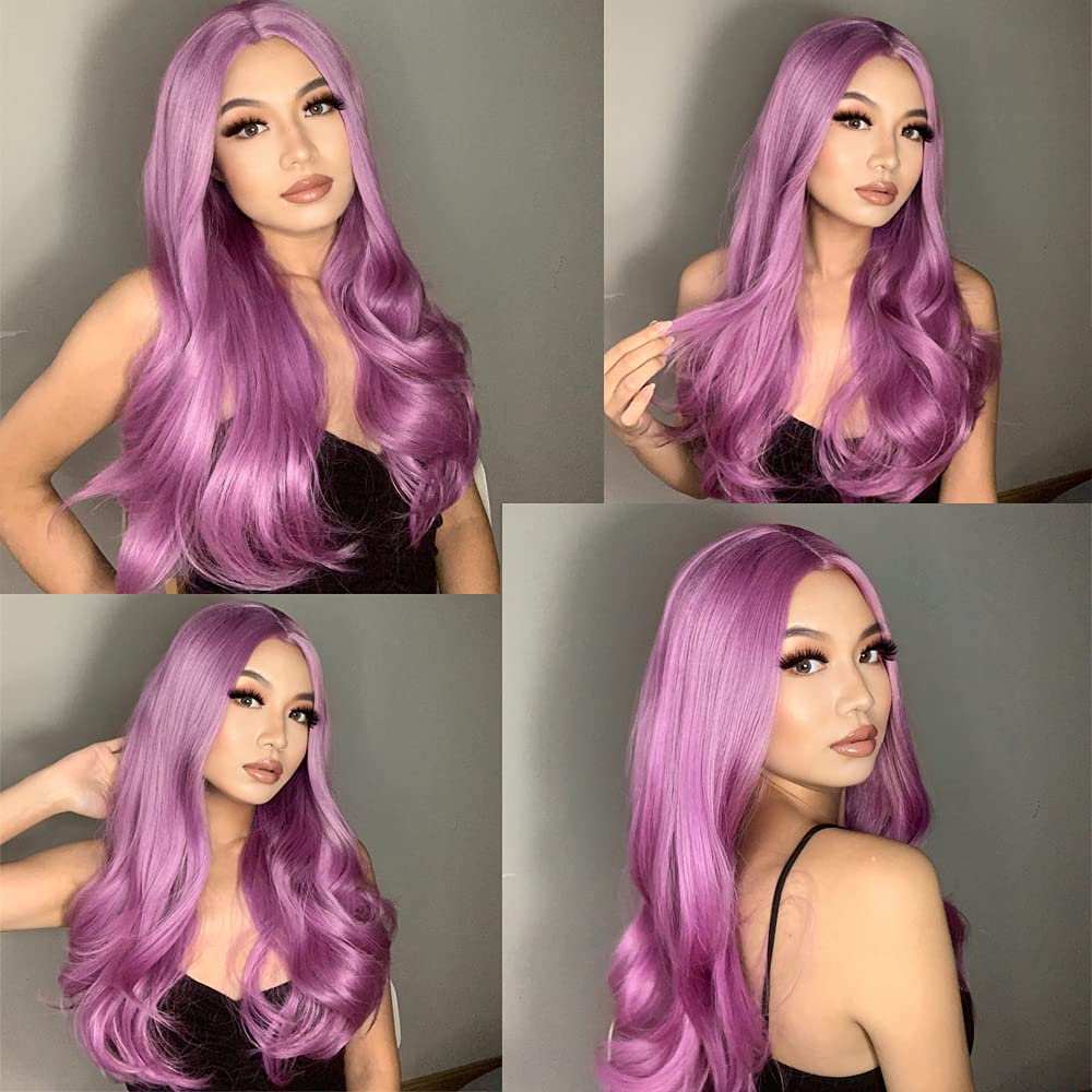 Long Purple Wavy Full Rainbow Wigs