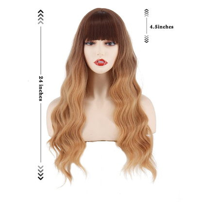 Long Dark Roots Ombre Brown Curly Wavy Wig 