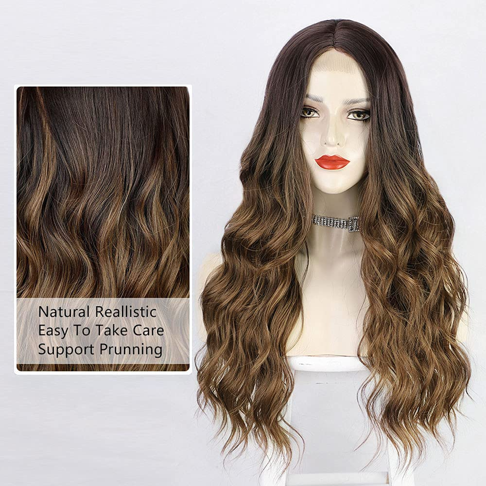  Long Ombre Brown Wavy Middle Part Full Non Lace Wig