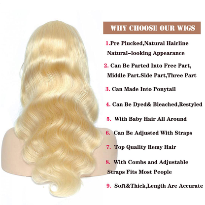 26inch Long 613  Blonde Body Wave HD Lace Human Hair Wigs