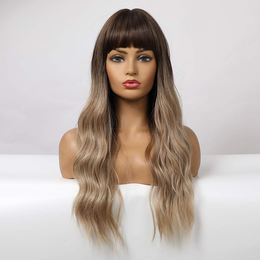 Ash Blonde Ombre Long Wavy Wig