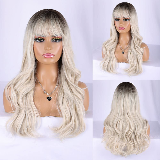 Long Ombre Platinum Blonde Wigs for Women 