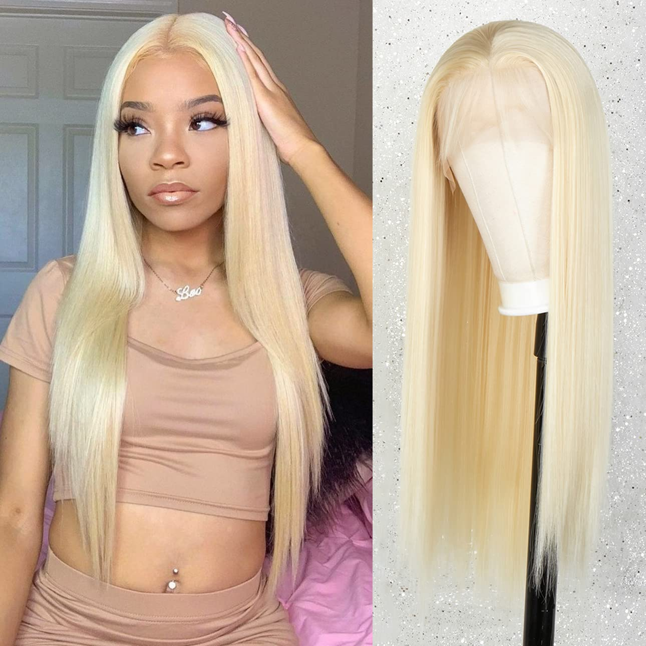 Silky Long Blonde Straight Lace Front Wig 