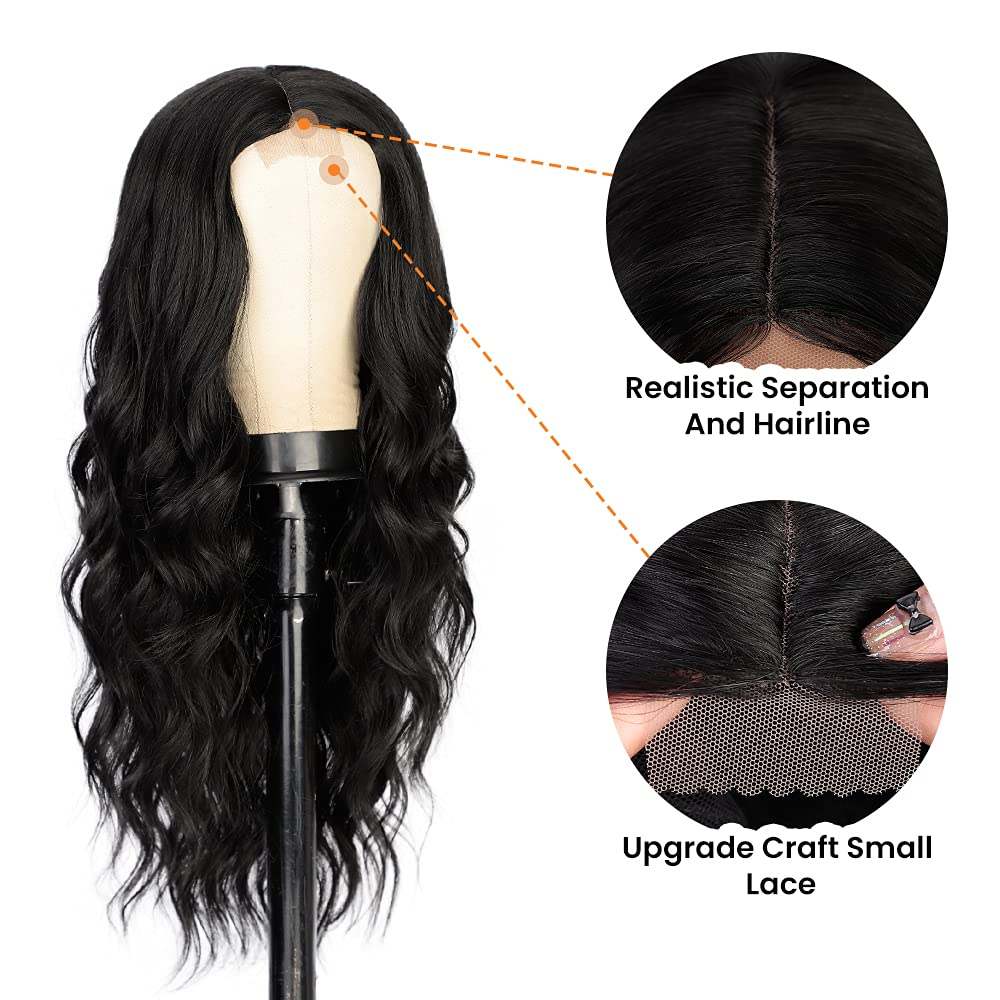 Long Black Wavy Wigs for Women Middle Part Black Curly Wig Heat Resistant Synthetic Wig Natural Looking Wigs for Daily Party Use