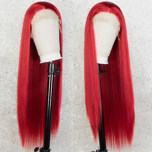  22 Inches RED Long Straight Lace Front Wig 