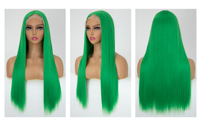 Green Long Silky Straight Lace Front Wigs