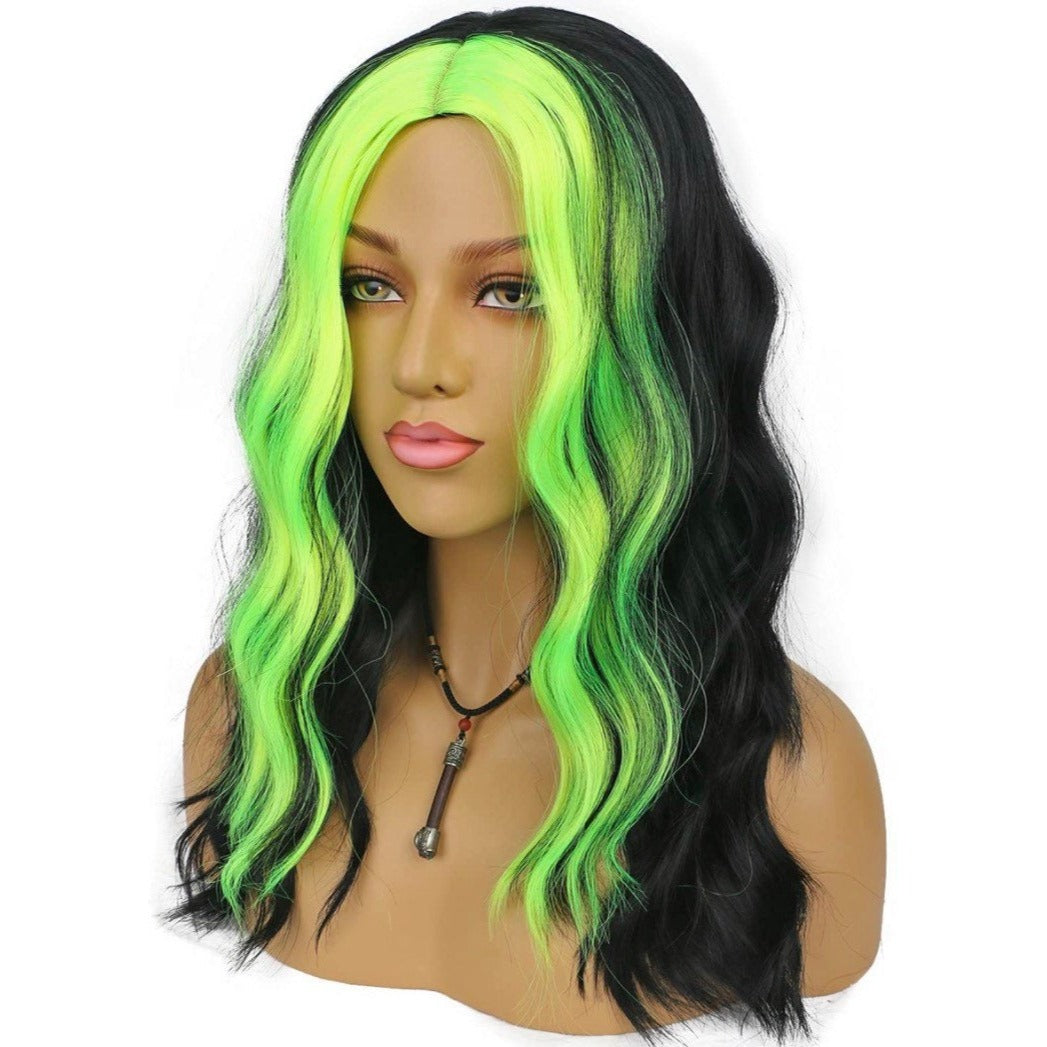 Bob Black and Neon Green Curly Wavy Wig