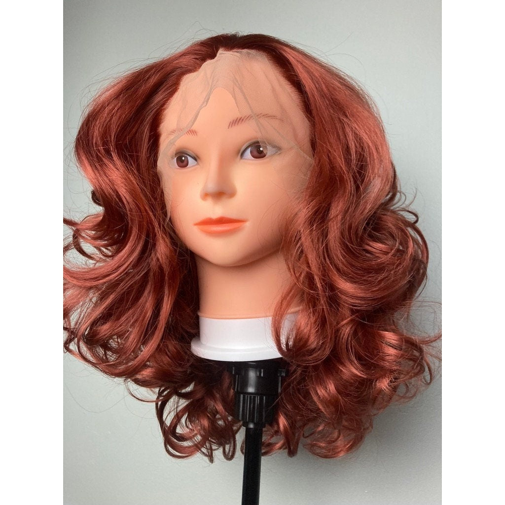 Short Bob Ginger Wig,Red Wig,Copper Red Wigs,Short Bob Wigs,Wavy Lace Front Wig,Auburn Red Hair Wig,Red and Ginger Wig,Curly Auburn Wig