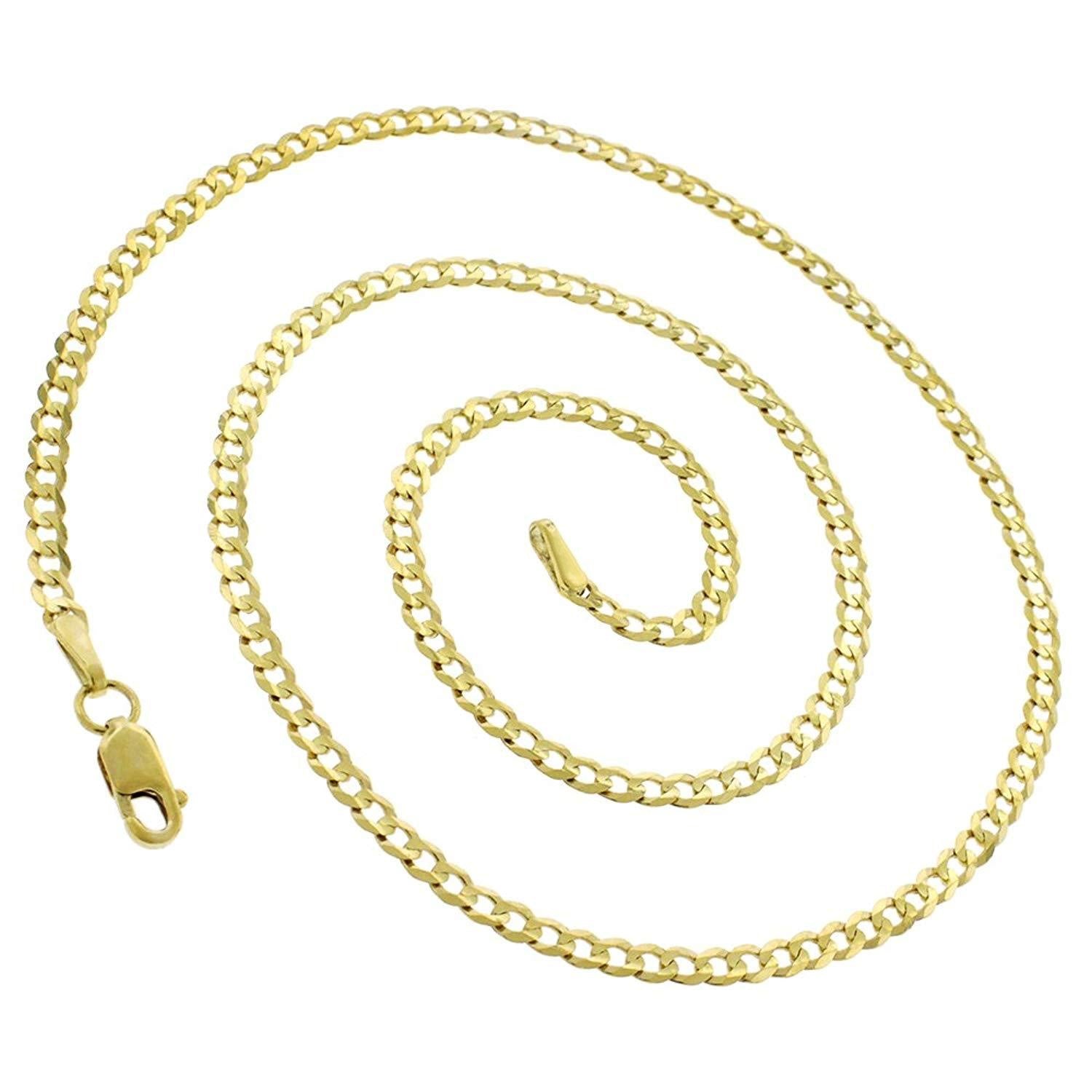 Men Women Fine Jewelry-10K Yellow Gold Solid Cuban Curb Link Necklace Chains