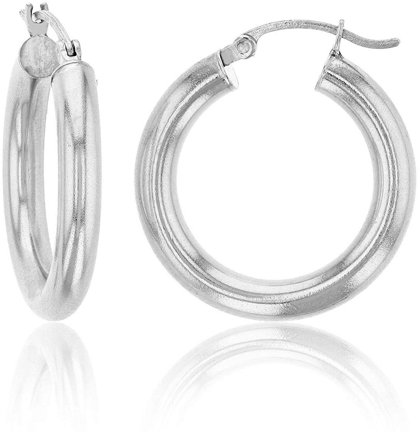 REAL 14K White Gold Earrings For Women| 4MM Classic Hoops Earrings