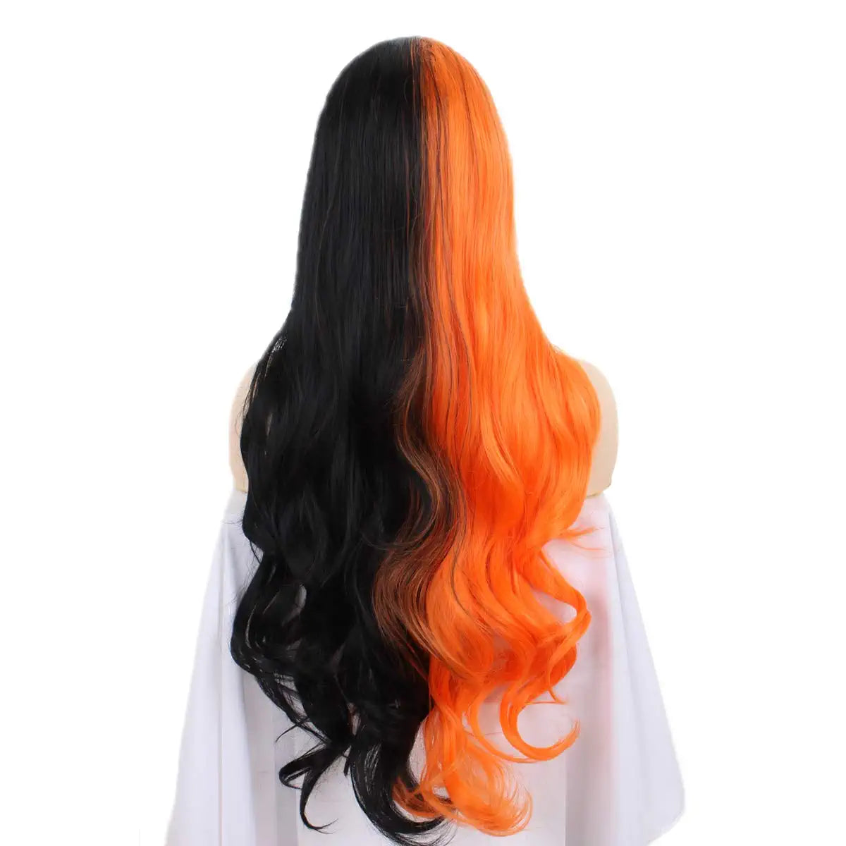 Half Black Half Orange Long Straight Synthetic Wig