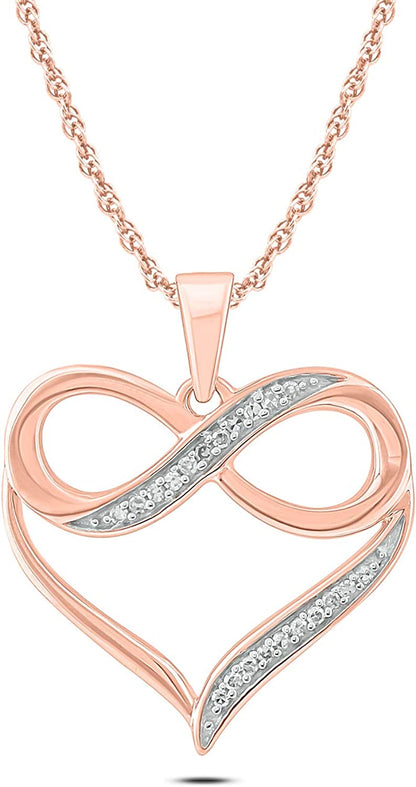 10Karat Rose Gold Infinity Diamond Necklace For Women