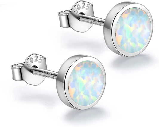 White Gold Plated Sterling Silver Opal Stud Earrings For Women