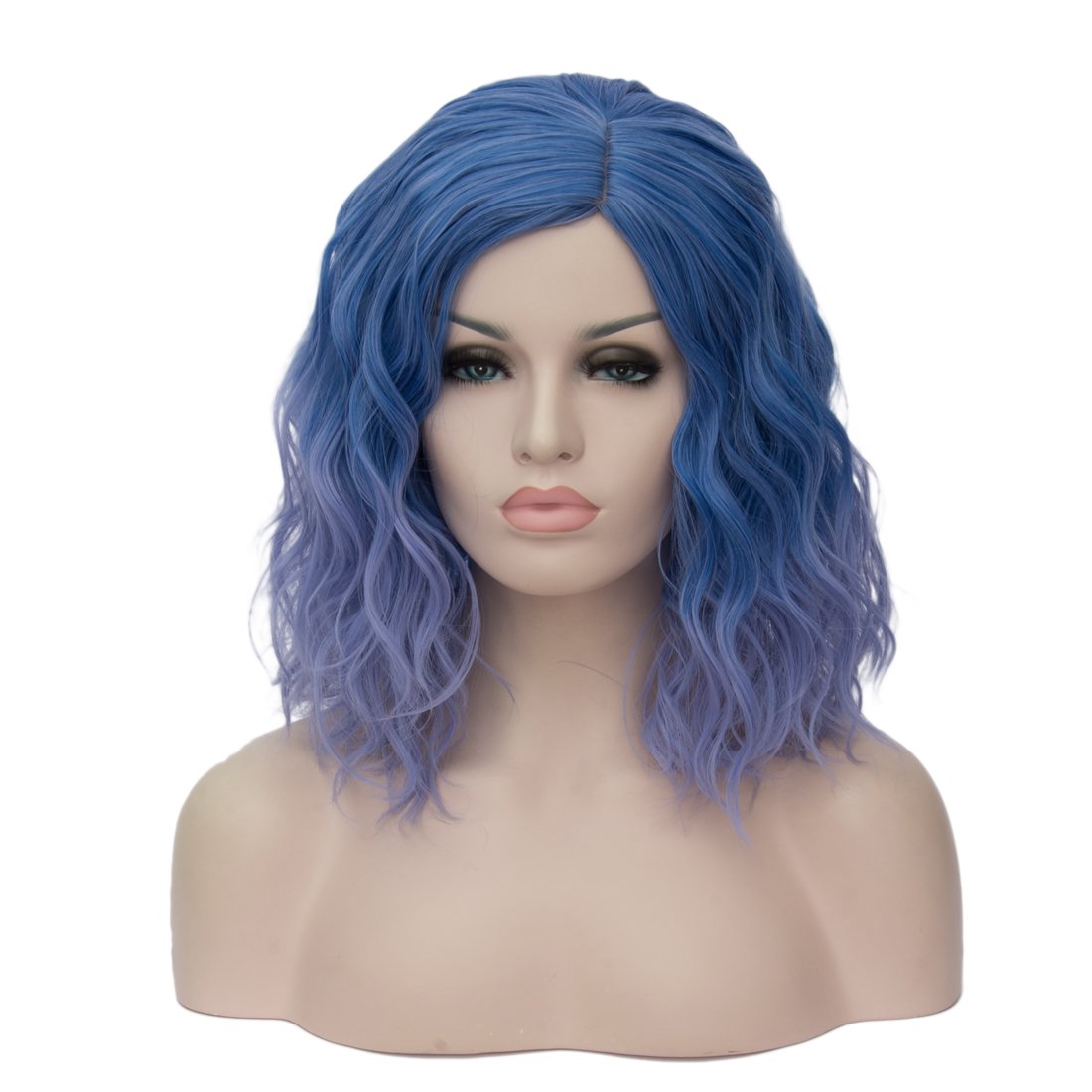 ombre blue wig HAIR Synthetic Curly Bob Wig with Bangs Short Bob Wavy Hair Wigs Wine Red Color Wigs for Women Bob Style Synthetic Heat Resistant Bob Wigs.