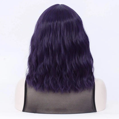 Short Bob Wavy Purple Hair Wig with Bang