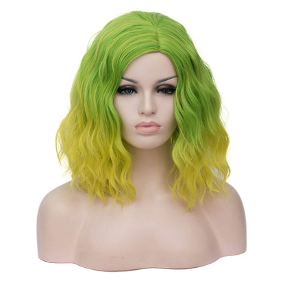 green wig lime green wig white women wigs cosplay wigs HAIR Synthetic Curly Bob Wig with Bangs Short Bob Wavy Hair Wigs Wine Red Color Wigs for Women Bob Style Synthetic Heat Resistant Bob Wigs.