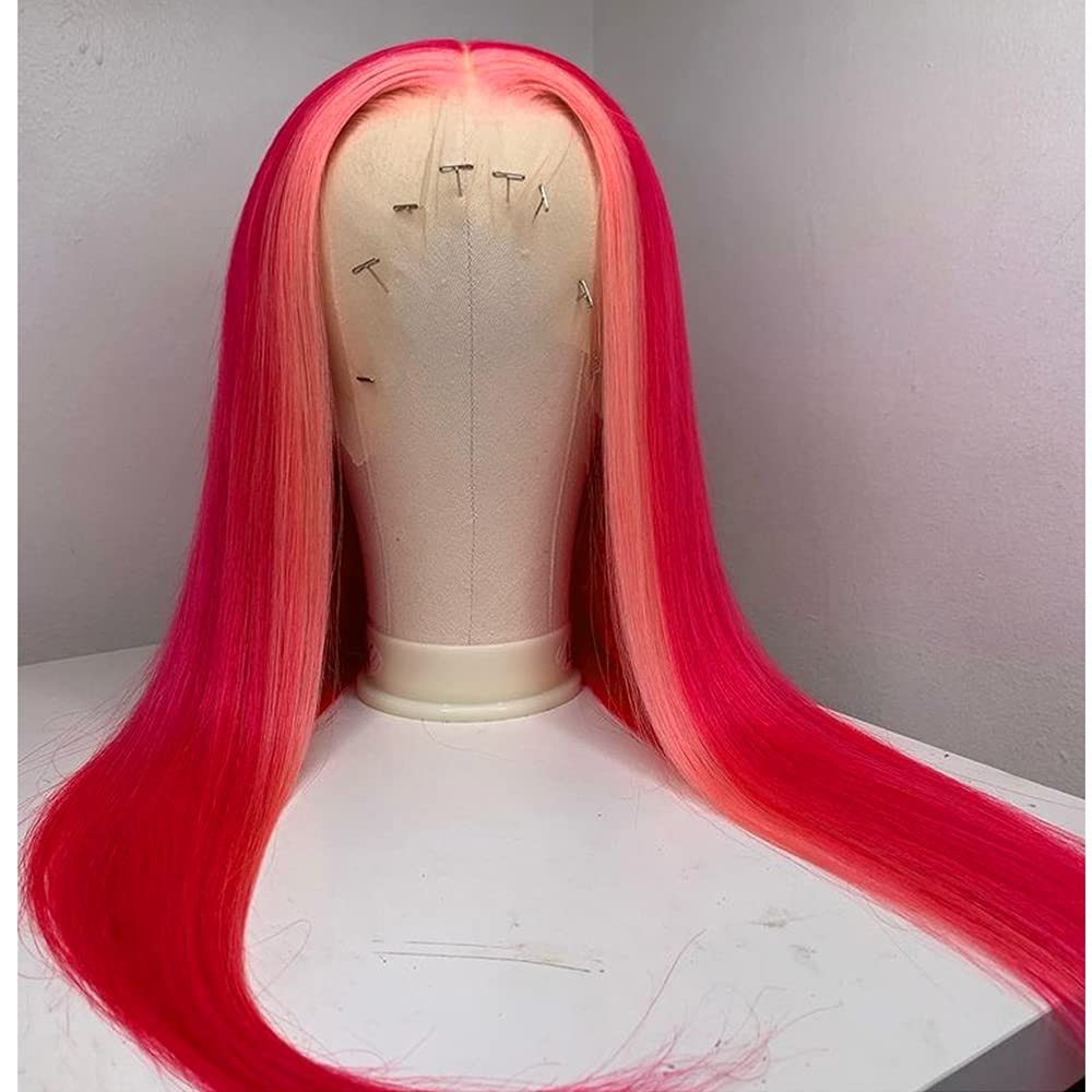 Red Hair With Pink Highlight Lace Front Wigs
