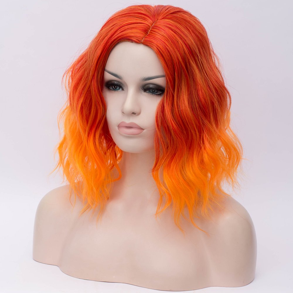 kylie jenner short orange wig HAIR Synthetic Curly Bob Wig with Bangs Short Bob Wavy Hair Wigs Wine Red Color Wigs for Women Bob Style Synthetic Heat Resistant Bob Wigs.