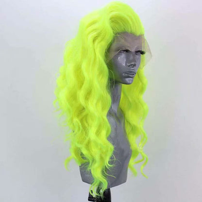 Fluorescent Bright Green Lace Front Wig, LONG CURLY neon hair wig