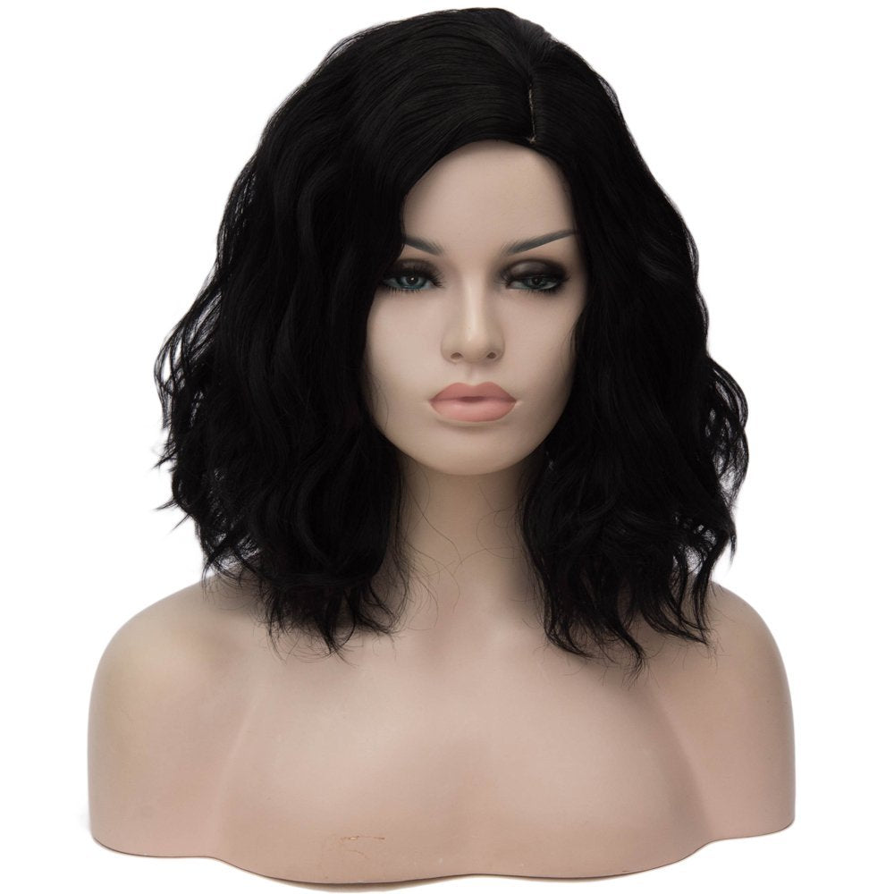 black wig white women wigs ,cosplay wigs wigHAIR Synthetic Curly Bob Wig with Bangs Short Bob Wavy Hair Wigs Wine Red Color Wigs for Women Bob Style Synthetic Heat Resistant Bob Wigs.
