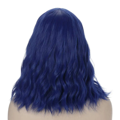 Dark Blue Short Bob Wavy Hair Wig with Bang