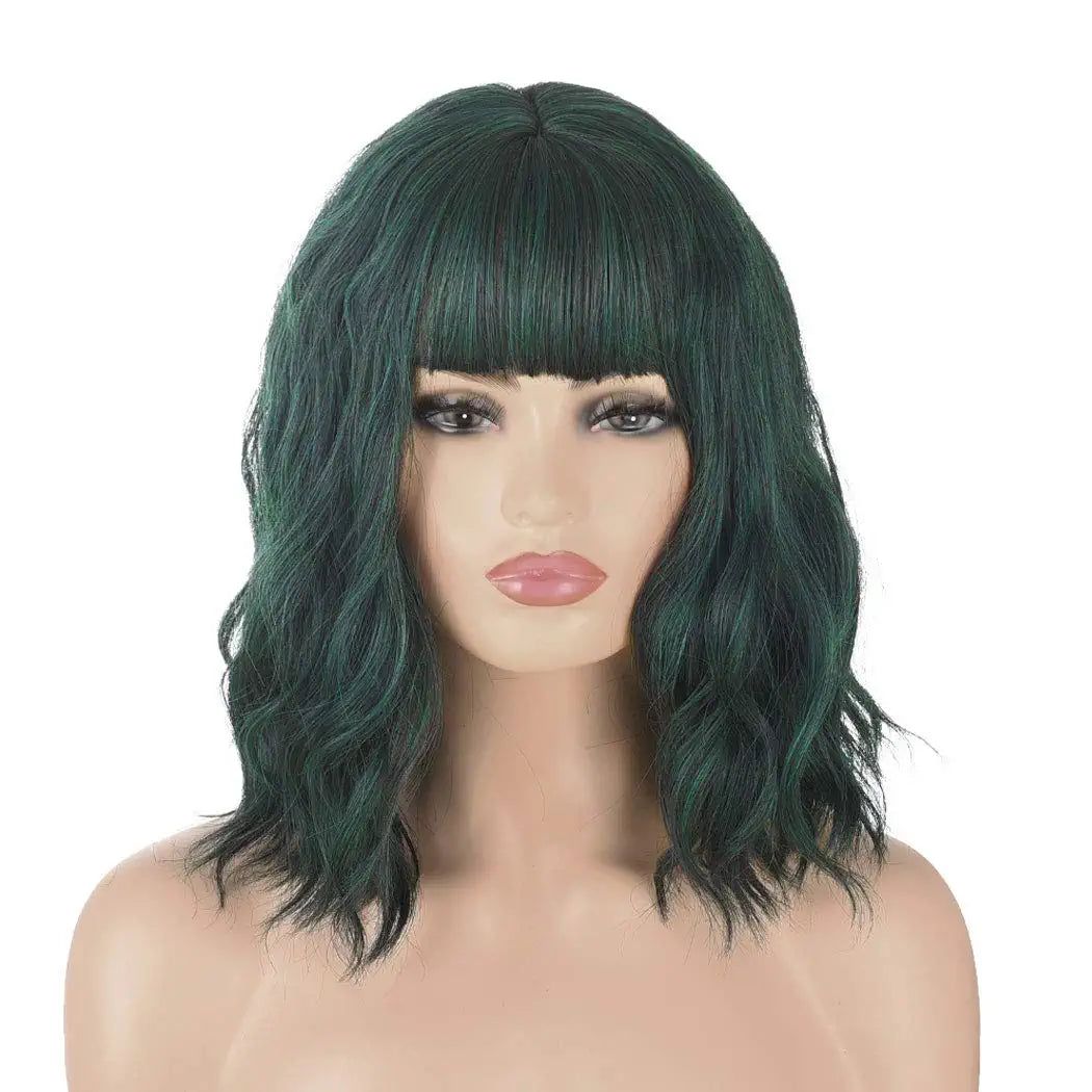 Dark Green Wavy Hair Wig with Bang