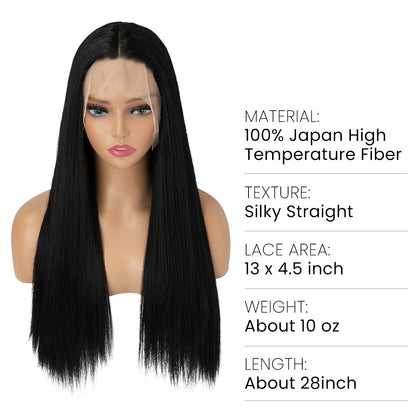Long Straight Black Lace Front Wigs