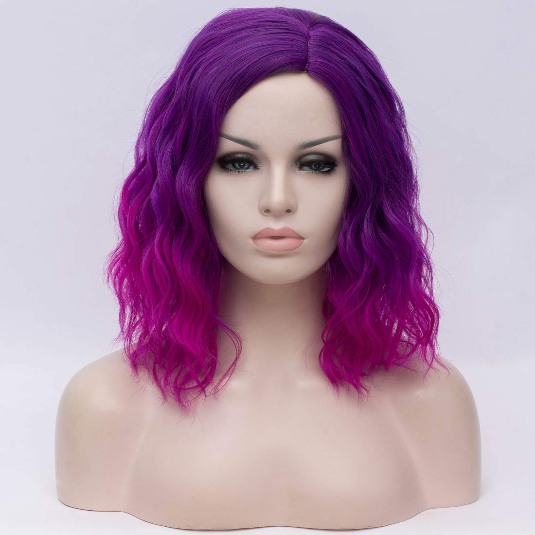 purple wig HAIR Synthetic Curly Bob Wig with Bangs Short Bob Wavy Hair Wigs Wine Red Color Wigs for Women Bob Style Synthetic Heat Resistant Bob Wigs.