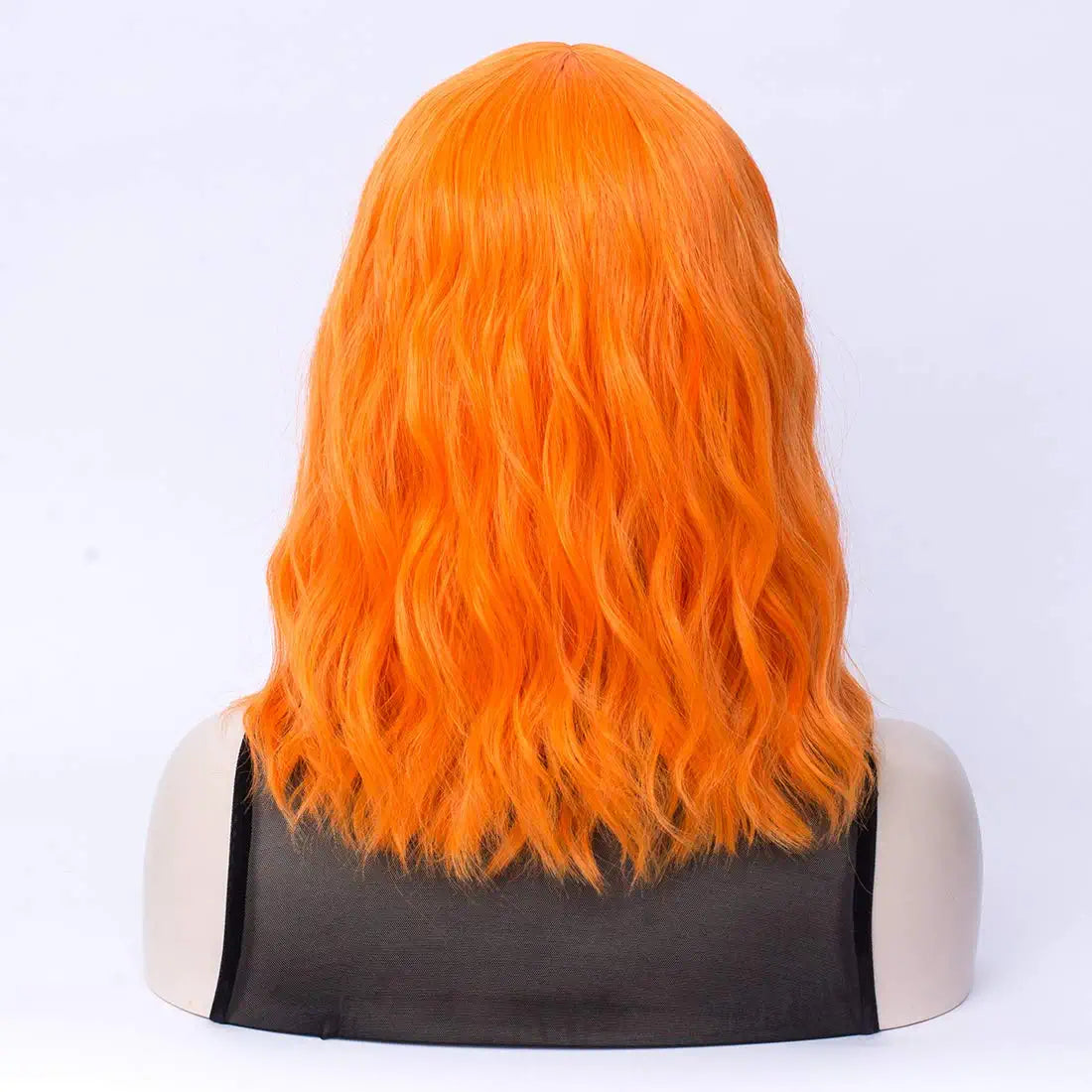 Orange Short Wavy Hair Wig with Bang