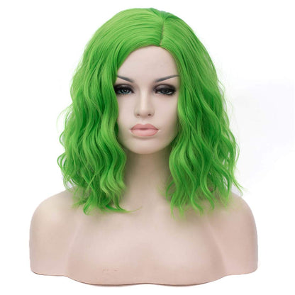 green wig HAIR Synthetic Curly Bob Wig with Bangs Short Bob Wavy Hair Wigs Wine Red Color Wigs for Women Bob Style Synthetic Heat Resistant Bob Wigs.
