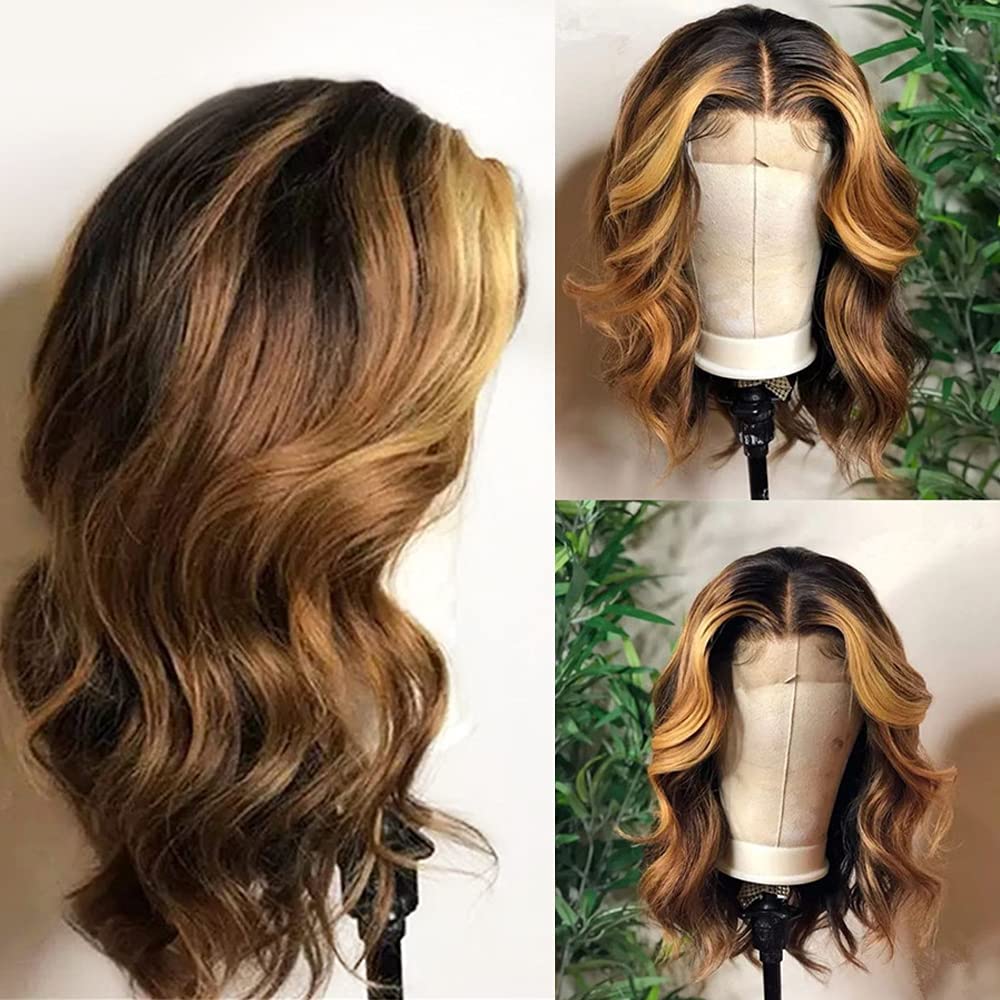 Dark Roots good Honey Copper Blonde Ombre Bob Wig