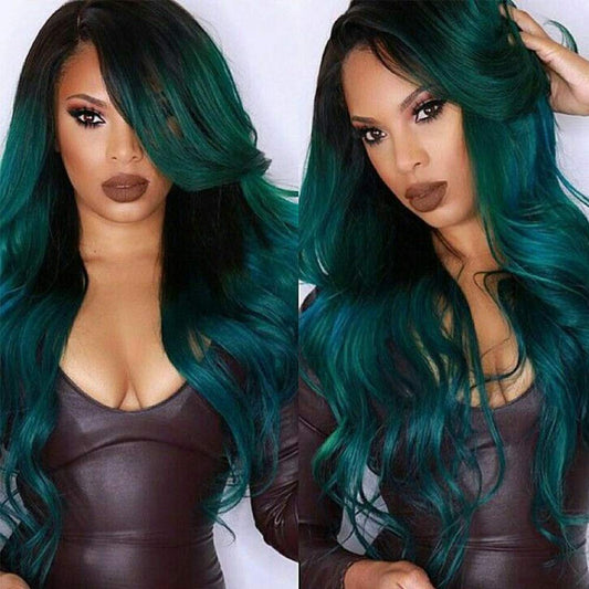 Ombre Green Long Loose Wave Lace Front Wigs