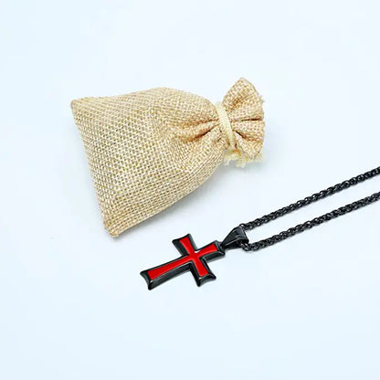 Black & Red Men's Stainless Steel Cross Pendant Necklace