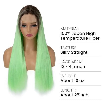 Straight Ombre Light Green Lace Front Wig
