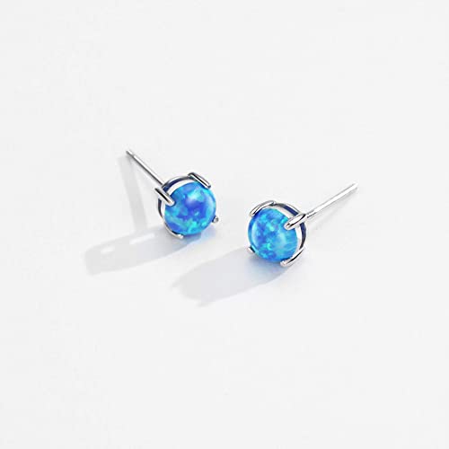 blue opal set in sterling silver.,Solitaire gemstone earrings