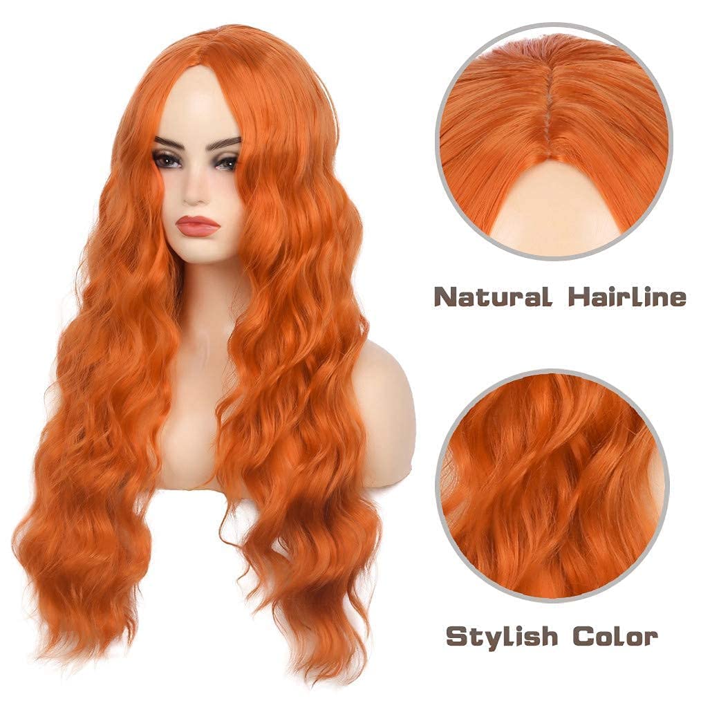 Orange Long Curly Middle Part Wigs