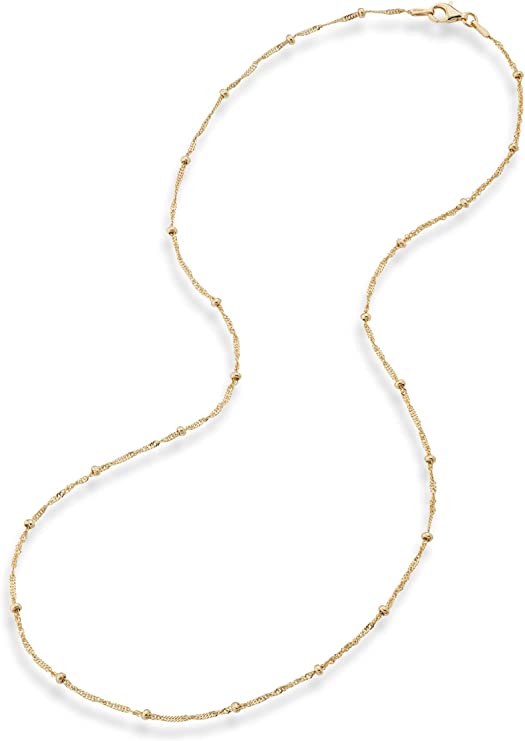 Beaded Singapore Sterling Silver Choker Necklace for Women Made in Italy.18K Gold Over 925 Sterling Silver Figaro,