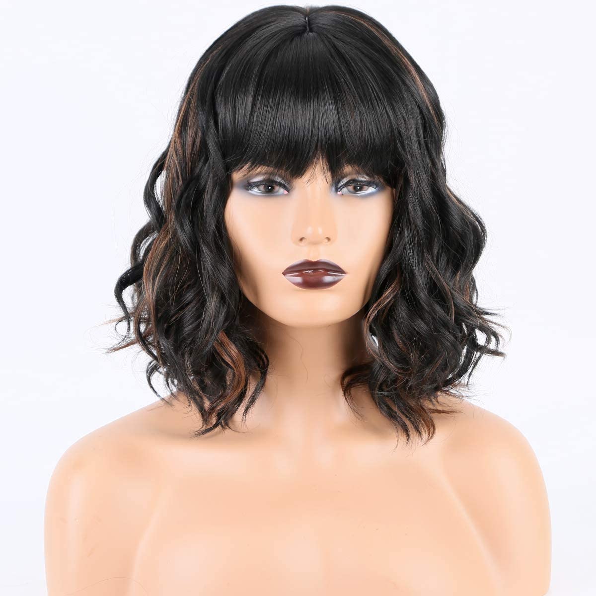bob hairstyles with bangs,bobs for thin hair with bangs short bob with bangs parisian bob,parisian bob hair wigs with bangs,wigs for white women,short hair with layers,Black bob Wig Length: 12 inch Full Machine Wig