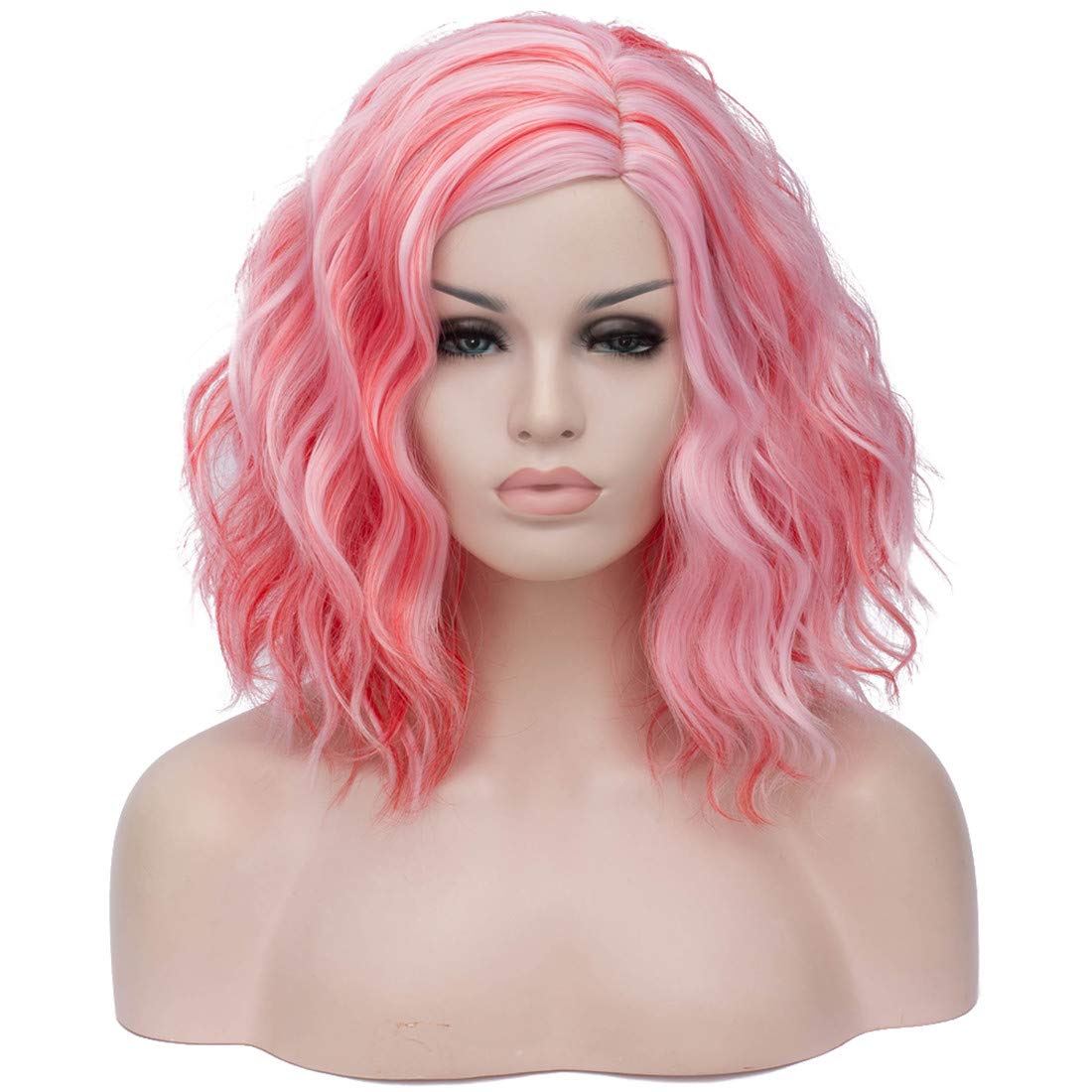 pink HAIR Synthetic Curly Bob Wig with Bangs Short Bob Wavy Hair Wigs Wine Red Color Wigs for Women Bob Style Synthetic Heat Resistant Bob Wigs.