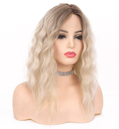 Platinum Blonde Short Curly Wig for Women, Ombre Brown Blonde Synthetic Hair Blonde Wig Short Wob Wig 12 inch 