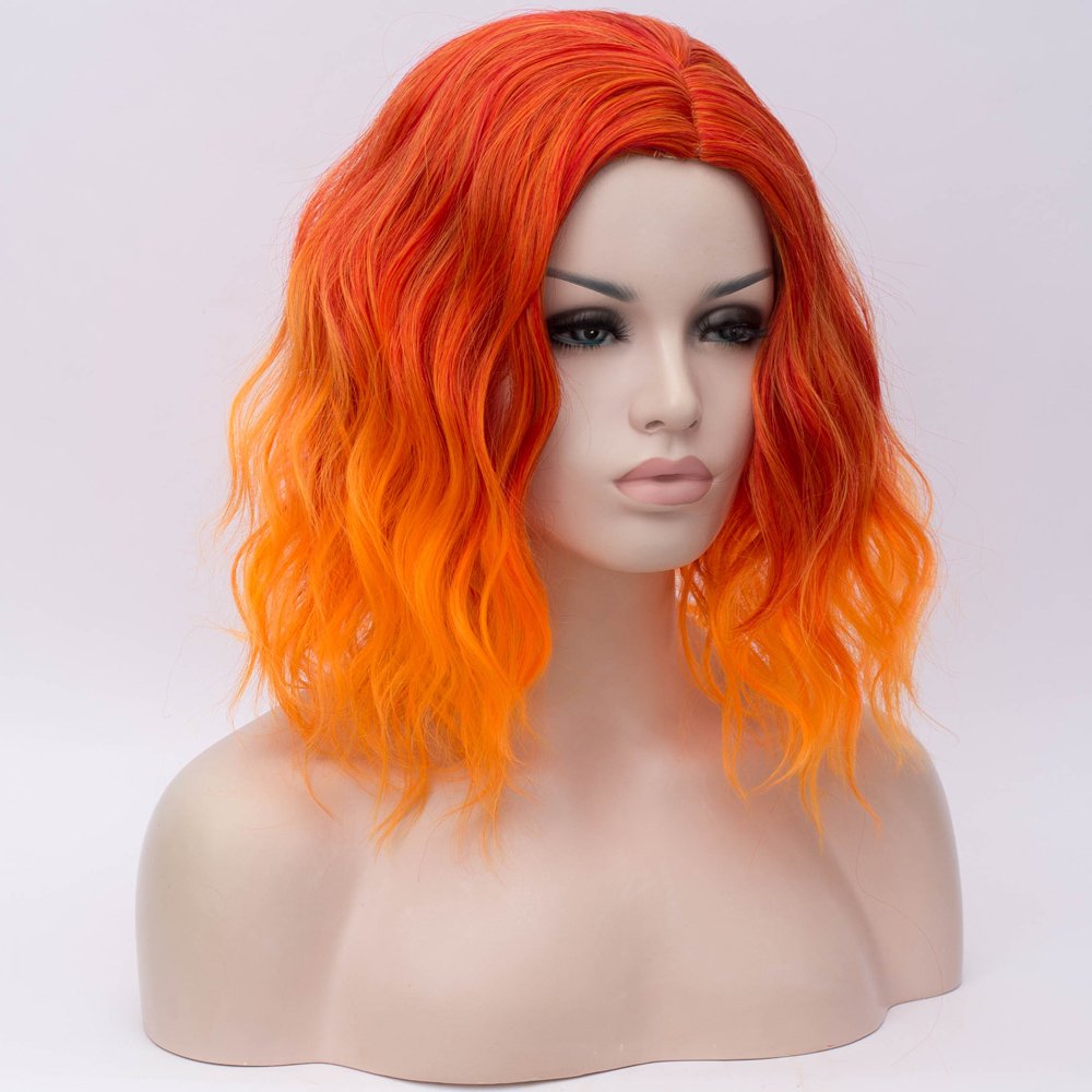 ombre orange wig HAIR Synthetic Curly Bob Wig with Bangs Short Bob Wavy Hair Wigs Wine Red Color Wigs for Women Bob Style Synthetic Heat Resistant Bob Wigs kylie jenner wig 
