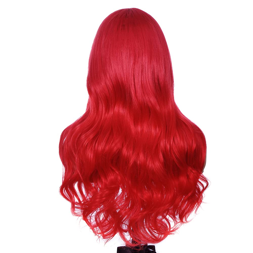Bright Red Long Wavy Wigs