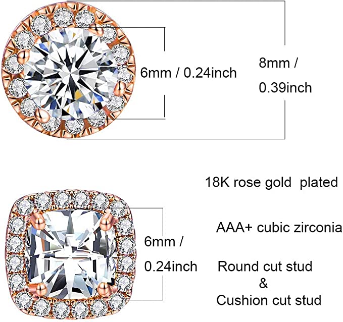 18K Rose Gold Plated Diamond Halo Stud Earrings