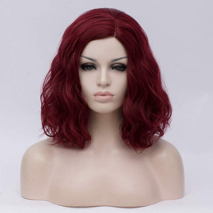 short bob red wig whitewomen wigs HAIR Synthetic Curly Bob Wig with Bangs Short Bob Wavy Hair Wigs Wine Red Color Wigs for Women Bob Style Synthetic Heat Resistant Bob Wigs.
